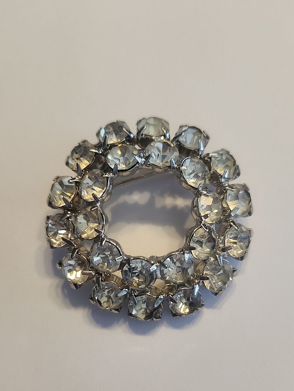 Crystal Circle Brooch - Clear Silver-Tone Accent